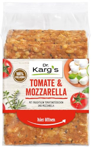 Dr. Karg’s Knäckebrot Tomate-Mozarella - knusprig, vegetarisch, fruchtige Tomatenstückchen & Mozarella, reich an Ballaststoffen, 100% Vollkorn & ohne Zusatzstoffe, 10 x 200g