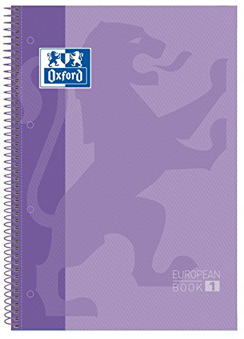 Oxford, Cuaderno A4, cuadricula 5x5, tapa extradura, microperforado, libreta A4 Europeanbook 1, color malva