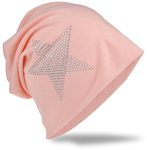 Miobo Jersey Slouch Beanie Long Mütze Stern mit Strass Stern Applikation,Lachs