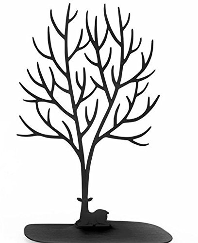 Exhibidor de joyería, soporte en forma de ciervo sica y árbol para soporte y organizador de joyas, anillos o collares. Caja de almacenamiento, organizadora de joyas, negro, Large