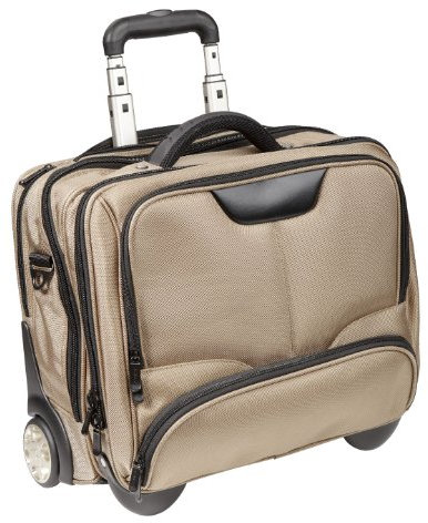 DERMATA Notebooktasche Notebooktrolley 17 Zoll Pilotenkoffer Trolley [ Laptop max. 41 x 29 cm] mit Schultergurt/Champagner