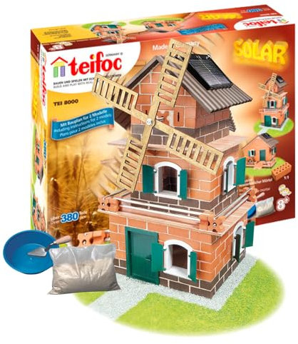 Teifoc TEI 8000 Steinbaukasten - Solar Windmühle/Wassermühle, DIY Architektur Projekt inkl. Solarmodul und 380 Bauteilen, Lernspielzeug für Kinder ab 8 Jahren