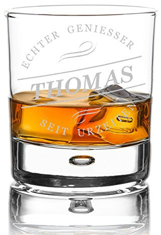 Whiskyglas Personalisiert mit Gravur 330 ml - Geschenk-Idee für Männer - Tumbler Whiskeyglas - Individuelles Geschenkidee zum Geburtstag - Motiv Geniesser seit Urzeiten