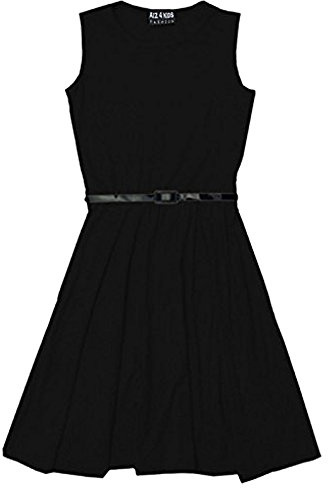 A2Z 4 Kids Girls Skater Dress Party Fashion Dresses with Free Belt Summer Dress Round Neck Flared Dresses Party Dress 2-13 Years