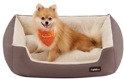 Feandrea Hundebett, Hundekorb mit Wendekissen, 70 x 55 x 21 cm, braun PGW03Z