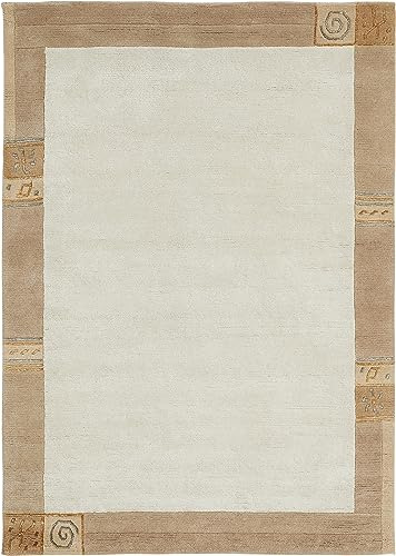 LUXOR living Wollteppich Manali, handgeknüpft, Kurzflor, 90 x 160 cm, Beige | Flor 100% Wolle, Rückseite: 80% Wolle, 20% Baumwolle, klassisches Design, Teppich für Wohn- & Esszimmer