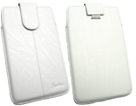 Emartbuy Universal 7-8.4 Inch White PU Leather Secured Slide in Pouch Case Sleeve Holder With Pull Tab Mechanism Compatible With Devices Listed Below