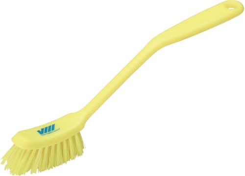 Vikan - Fine Dish Brush - Heavy-Duty, Narrow, Slip-Resistant Cleaning Brush, Polypropylene, Polyester Bristle, 11 Inch, Yellow, (42876)