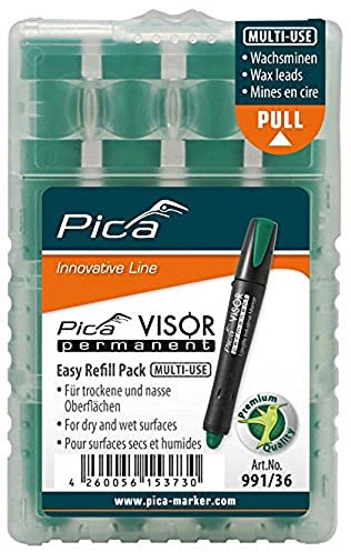 Pica 991/36 Permanent Marker Minen/Ersatzminen | wasserfest, umweltfreundlich, wirtschaftlich, für diverse Materialien geeignet |Farbe: grün, Durchmesser: 10 mm, Länge: 85 mm,