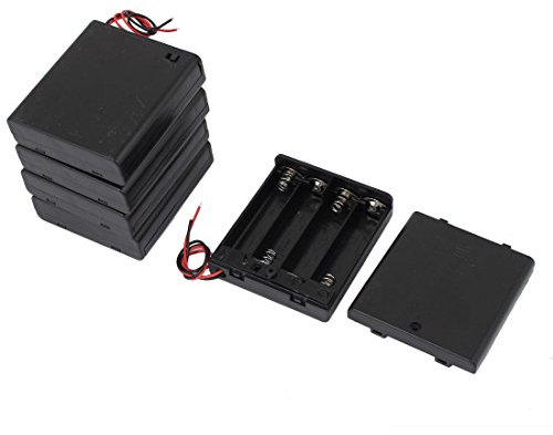sourcingmap 5 Pcs 6V Power Supply 4 x AA Battery Holder Enclosed Case Box Switch Wire Lead
