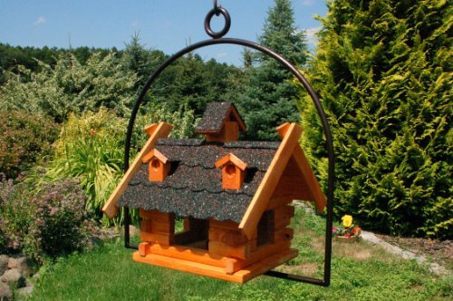 Vogelhaus Vogelfutterhaus mit Gauben Nr2 Dach dunkel und Bügel zum aufhängen von Vogelhaus, Nistkasten, Vogelhäuschen, Futterhaus, Vogelvilla und Vogelhäusern, feuerverzinkt und pulverbeschichtet, rostfrei, hängend