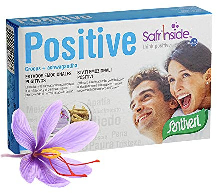 SANTIVERI- Positive Cápsulas, relajación y estados emocionales positivos / 40 cápsulas de azafrán y ashwaganda que contribuyen al bien