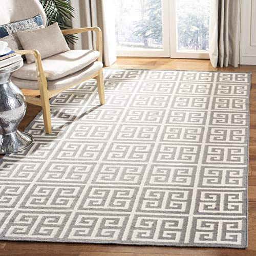 SAFAVIEH Dhurries Collection Area Rug - 6' x 9', Grey & Ivory, Handmade Flat Weave Wool & Banana Silk, Ideal for High Traffic Areas in Living Room, Bedroom (DHU626B)