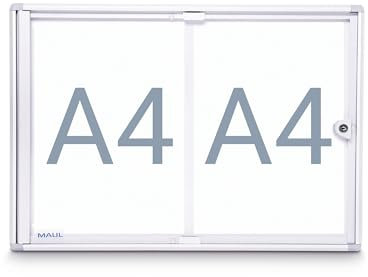 Maul Vitrine A4 MAULextraslim | Cadre A4 avec 2X Pages Din A4 | Cadre en Aluminium et Porte en Verre | Vitrine Murale avec Construction Plate | Verrouillable avec Serrure | Aluminium