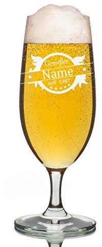 Leonardo Pilstulpe Personalisiert 0,3 l - Bierglas mit Name als Geburtstagsgeschenk für Papa, Onkel, Bruder, Freund und Opa Geschenkidee zum Vatertag - Motiv Genießer Flügel