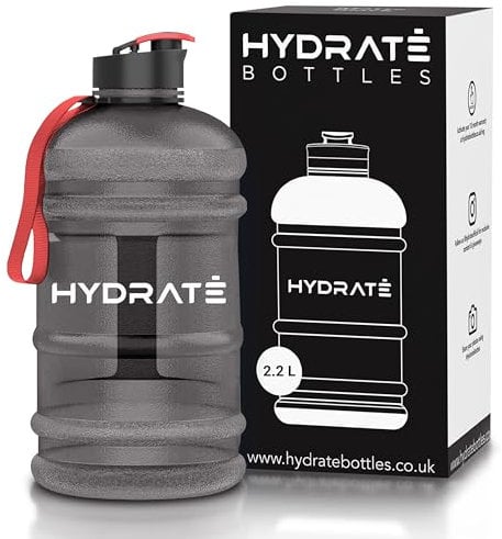 HYDRATE XL Trinkflasche 2,2 l - Ideal für Fitnessstudio, Sport und Reisen, Auslaufsicher, BPA-frei, Extra Stark, Schwarz, Gym Wasserflasche oder Jumbo Trinkflasche für intensives Training
