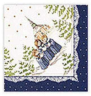 Servietten modern, blau mit Kurrende und Seiffener Kirche, 20 Stück, von DREGENO SEIFFEN – erzgebirgische Weihnachtsdekoration