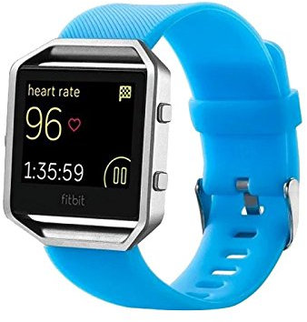 Wigento Kunststoff/Silikon Uhr Armband für Fitbit Blaze Watch Hellblau Zubehör 17-20 cm