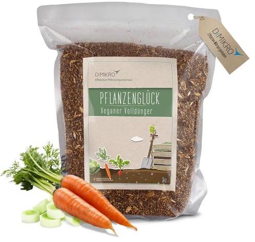 DIMIKRO Bokashi Pflanzenglück Universaldünger 3 kg - 100% veganer Volldünger mit 6 Monaten Langzeitwirkung - fermentiert mit Effektiven Mikroorganismen in Bio-Qualität - unbenklich für Tiere & Bienen