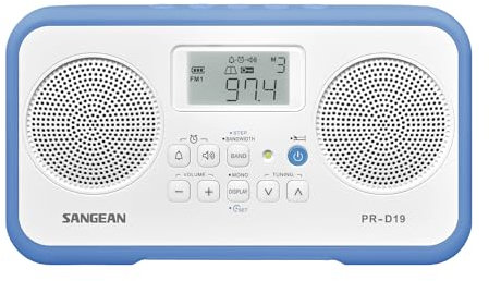 Sangean PR-D19BU FM Stereo/AM Digital Tuning Portable Radio with Protective Bumper (White/Blue)