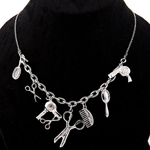 Neu: Modeschmuck Halskette Strass Schere Spiegel Kamm Anhänger