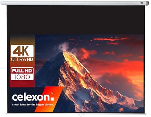 celexon Economy Écran de Projection Manuel 110 | 240x135 cm 16:9 | Écran 4K, Full-HD Extensible manuellement pour Les Projections Home Cinéma & Bureau | Montage Mural & au Plafond/à Suspendre