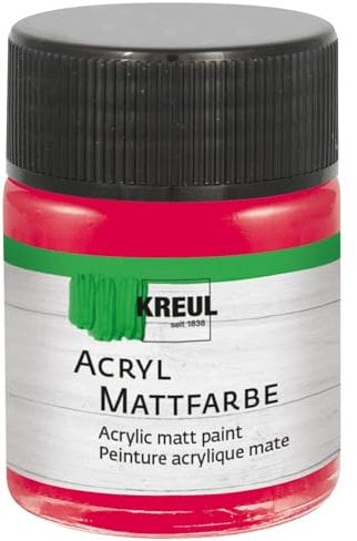 KREUL 75515 - Acryl Mattfarbe, karmin im 50 ml Glas, cremig deckende, schnelltrocknende Farbe auf Wasserbasis, für viele verschiedene Untergründe geeignet