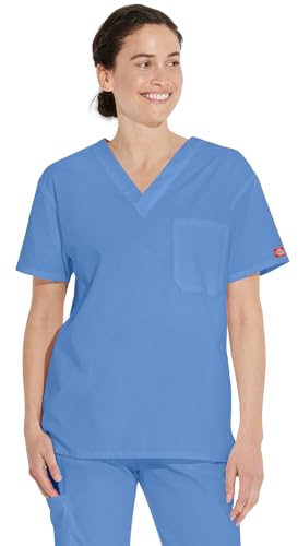 Dickies Men's Big & Tall V-Neck Scrub Double Chest Pocket Top Medical Shirt, Ceil Blue, 4XL