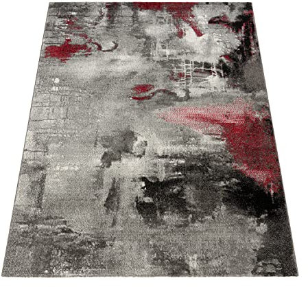 Paco Home Teppich Modern Designer Teppich Leinwand Optik Meliert Schattiert Grau Rot Creme, Grösse:120x170 cm