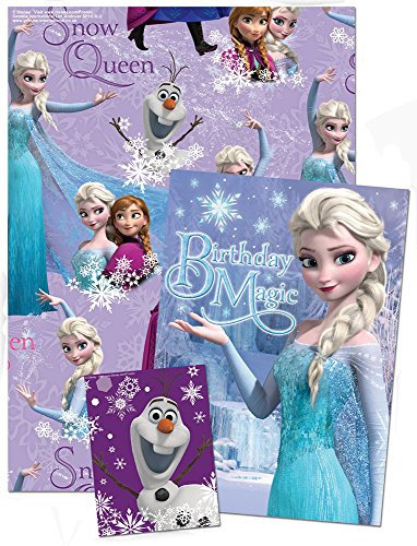 Disney Frozen Geschenkpapier mit Geburtstagskarte und Geschenkanhänger