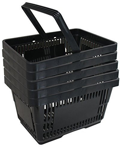 5 Einkaufskörbe aus Kunststoffkorb, Tragekorb, Shopping Basket, Supermarkt, Plastik mit Henkel 21 Liter stapelbar schwarz