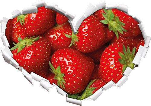 Strawberry Erdbeere Fruits Obst Früchte Herzform im 3D-Look, Wand- oder Türaufkleber Format: 62x43.5cm, Wandsticker, Wandtattoo, Wanddekoration