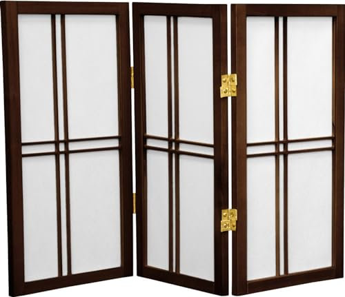 Orientalisches Möbel, 60 cm Shoji-Paravent mit doppeltem Kreuz, Walnuss, 3 Paneele