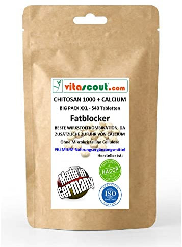 Chitosan Mega + Calcium, 540 Tabletten, Hochdosiert, Ohne Magnesiumstearat, Trägt zur Aufrechterhaltung eines normalen Cholesterinspiegels im Blut bei, Vegan