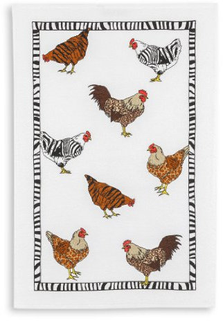 KRACHT, Geschirrtuch Frottier, Druck Zebrahühner, 45/70cm, 100% Baumwolle