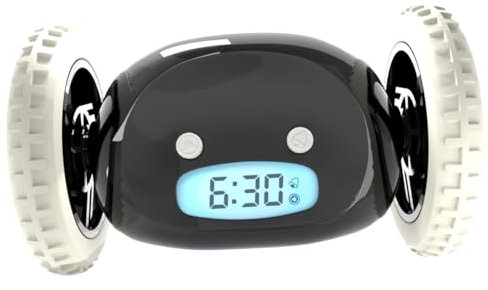 CLOCKY Réveil Matin Roulant Forte Sonnerie Reveil Puissant Gros Dormeurs pour Sourd Tres Bruyant Chambre Adulte Enfant Adolescent Reveil LED Roule Saute, Cadeau Amusant (Noir)