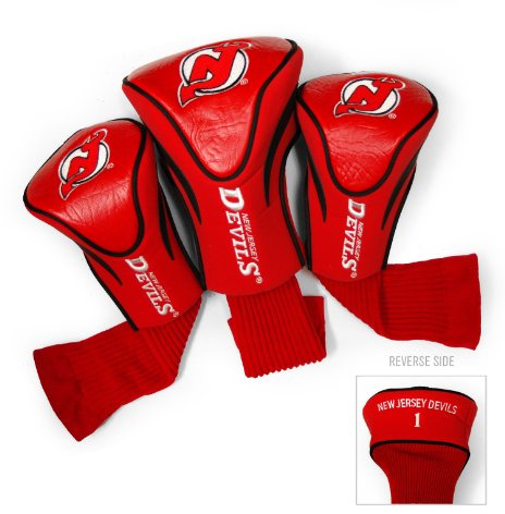 Team Golf NHL New Jersey Devils Contour Golf Club Headcovers (3 Count) Numbered 1, 3, & X, Fits Oversized Drivers, Utility, Rescue & Fairway Clubs, Velour lined for Extra Club Protection