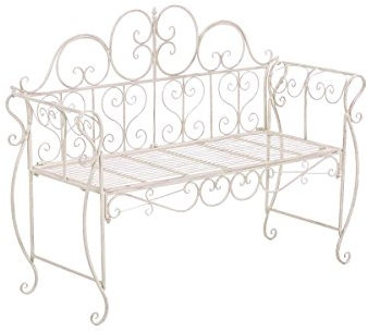 CLP Gartenbank Minna aus lackiertem Eisen I Sitzbank im Jugendstil I Eisenbank mit 2-3 Sitzplätzen I erhältlich, Farbe:antik-Creme