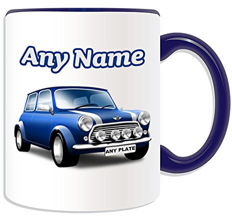 Personalised Gift - Blue Mini Cooper Mug (Transport Design Theme, Colour Options) - Any Name / Message on Your Unique - Hatch Convertible Clubman Countryman Coupe Roadster Paceman Vehicle Car Automobile Cute Driver by UniGift