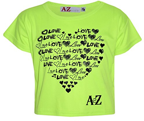 A2Z 4 Kids Girls Love T Shirt Soft Feel Comfortable Summer - New Crop Top Love Neon Green 7-8