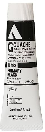 Holbein Acryla Gouache Artists Acrylic Polymer Emulsion, 20ml Primary Black (D193)