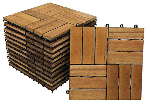 SAM Terrassenfliese 02 Akazienholz, 33er Spar-Set für 3m², 30x30cm, Bodenbelag mit Drainage, Klick-Fliesen