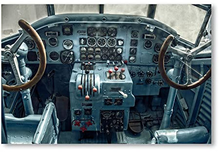 Postereck - 0464 - Altes Flugzeug, Cockpit Vintage Steuer Fliegen - Fahrzeug Wandposter Fotoposter Bilder Wandbild Wandbilder - Poster - DIN A4-21,0 cm x 29,7 cm