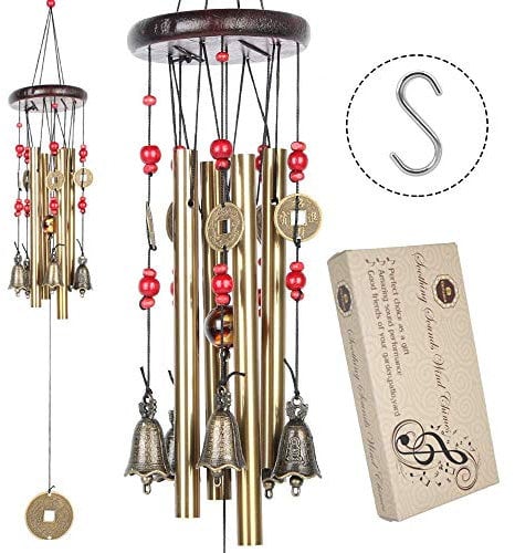 BWINKA chinesische traditionelle Erstaunlich 4 Röhren 5 Glocken Bronze Yard Garten Outdoor Living Wind Chimes 60cm