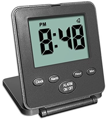 Digital Travel Alarm Clock - No Bells, No Whistles, Simple, Silent, Battery Operated, Alarm, Snooze, Small and Light, Folding, ON/OFF Switch, USA Top Selling for 2+ Years! Black