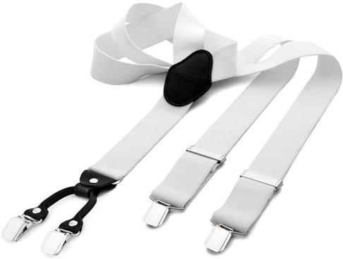 DonDon Hosenträger Herren extra stark weiß 3,5 cm Hosenträger Herren breit in Y-Form lang - Starke Clips passend für Anzug Jeans Chinos Vintage Rockabilly Suspenders