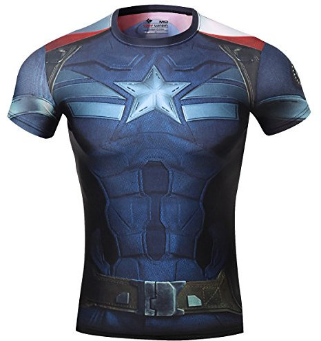 Cody Lundin Herren Kompression Rüstung Amerika Held Logo Fitness Laufen Sport Kurzarm, captain america Blau, L