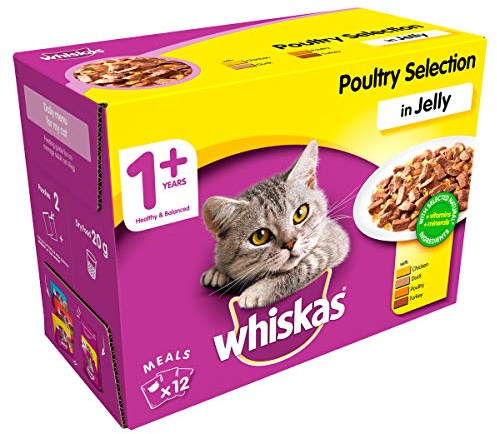 Whiskas 1+ - Wet Cat Food for Adult Cats - Poultry Selection in Jelly - 12 x 100 g