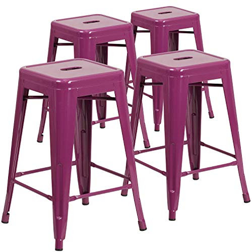 Flash Furniture Kai Hocker in handelsüblicher Qualität, 61 cm hoch, rückenfrei, Violett, für drinnen und draußen, Thekenhöhe