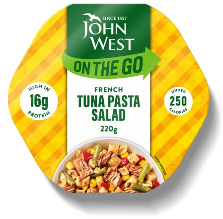 John West On The Go French Tuna Pasta Salad, 220 g Pot | 17 g Protein, Under 250 Calories, Ready To Eat, Convenient Meal, No Prep